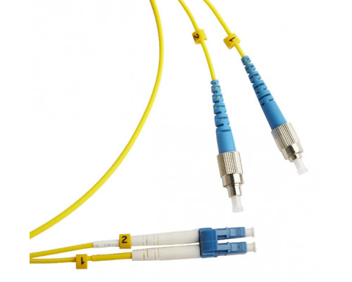 Комм. шнур оптический Hyperline, Duplex FC/LC (UPC), OS2 9/125, LSZH, 20м, Ø 2мм, синий хвостовик, цвет: жёлтый
