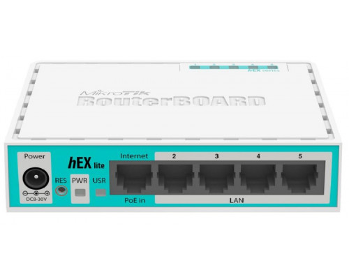 Маршрутизатор Mikrotik, HEX lite, портов: 5, LAN: 5, 28х89х113 мм (ВхШхГ), цвет: белый, RB750r2