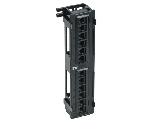 Комм. патч-панель ITK, настенная, 1HU, портов: 12 х RJ45(8P8C), кат. 5е, неэкр., цвет: чёрный, (PP12-C5EU-D05)