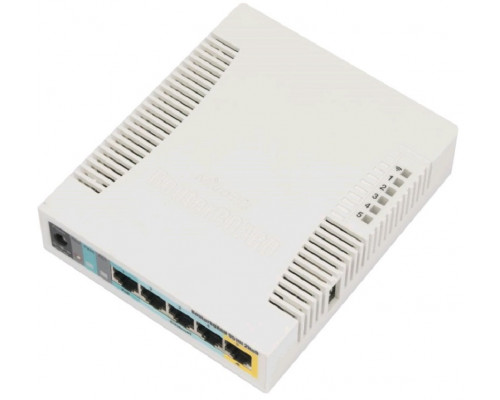 Маршрутизатор Mikrotik, RouterBOARD, портов: 5, LAN: 4, антенн: 2, 29х138х113 мм (ВхШхГ), цвет: белый, 2,5dBi усиления, RB951Ui-2HnD