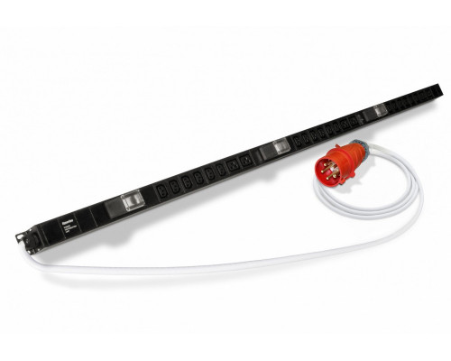 Блок силовых розеток Hyperline SHE, IEC 60320 С13 х 18, IEC 60320 С19 х 6, вход IEC 60309, шнур 3 м, 1 556мм 32А, автомат, чёрный, 3P+N+E