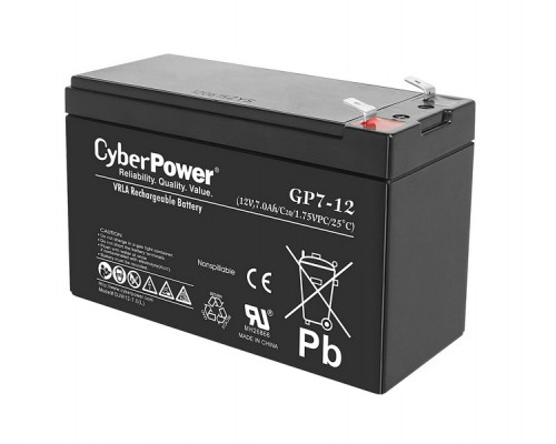 Аккумулятор для ИБП CyberPower, 100х65х150 мм (ВхШхГ),  Необслуживаемый свинцово-кислотный,  12V/7 Ач, цвет: чёрный, (GP7-12)