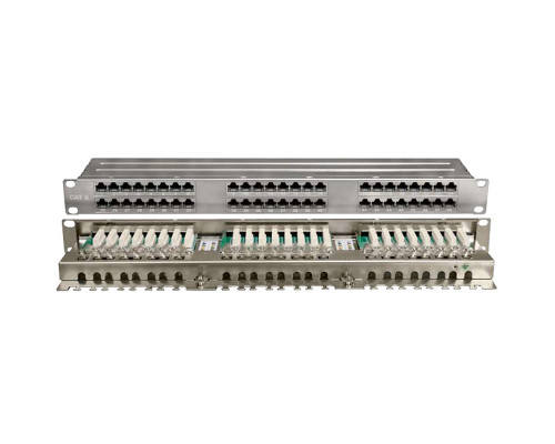 Комм. патч-панель Hyperline, 19&quot;, 1HU, портов: 48 х RJ45, кат. 6, универсальная, экр., высокой плотности, (PPHD-19-48-8P8C-C6-SH-110D)
