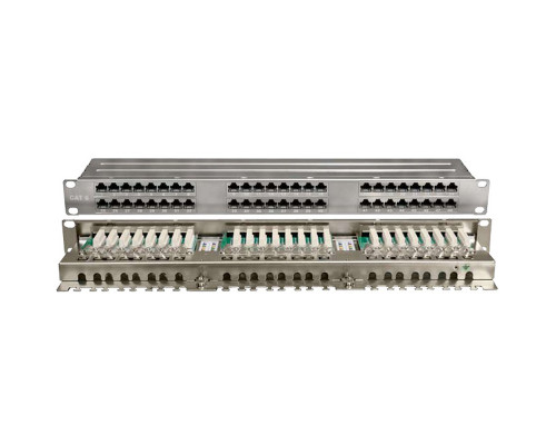 Комм. патч-панель Hyperline, 19", 1HU, портов: 48 х RJ45, кат. 6, универсальная, экр., высокой плотности, (PPHD-19-48-8P8C-C6-SH-110D)