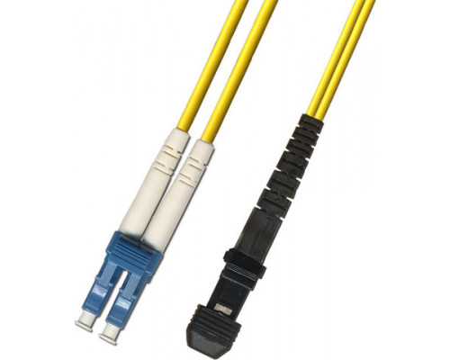 Комм. шнур оптический Hyperline, Duplex LC/MTRJM (UPC), OS2 9/125, LSZH, 3м, Ø 2мм, синий хвостовик, цвет: жёлтый