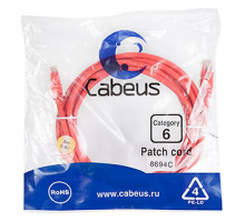Патч-корд Cabeus PC-UTP-RJ45-Cat.6-3m-RD Кат.6 3 м красный