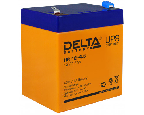 Аккумулятор для ИБП Delta Battery HR, 107х70х90 мм (ВхШхГ),  Необслуживаемый свинцово-кислотный,  12V/4,5 Ач, цвет: оранжевый, (HR 12-4.5)