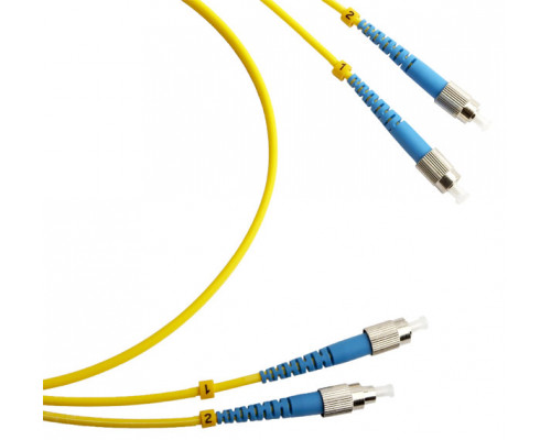 Комм. шнур оптический Hyperline, Duplex FC/FC (UPC), OS2 9/125, LSZH, 15м, Ø 2мм, синий хвостовик, цвет: жёлтый