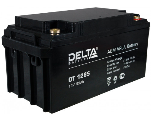 Аккумулятор для ИБП Delta Battery DT, 172х167х350 мм (ВхШхГ),  Необслуживаемый свинцово-кислотный,  12V/65 Ач, цвет: чёрный, (DT 1265)