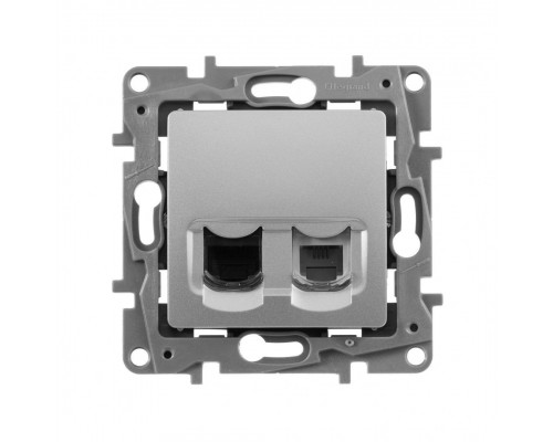 Розетка информационная Legrand Etika, 2x RJ11/RJ45, IP21, кат. 5е, неэкр., внутренняя, цвет: алюминий, (LEG.672452)