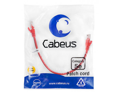 Патч-корд Cabeus PC-UTP-RJ45-Cat.5e-0.3m-RD-LSZH Кат.5е 0.3 м красный