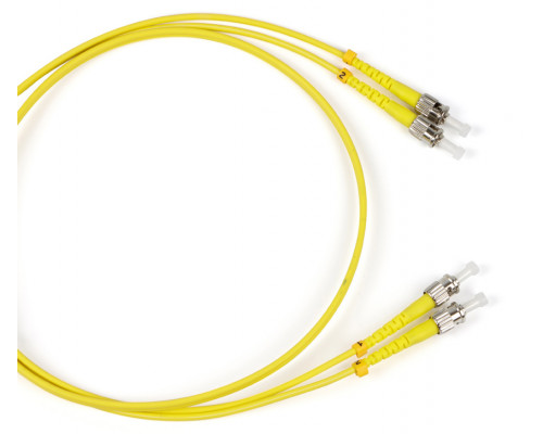 Комм. шнур оптический Hyperline, Duplex ST/ST (UPC), OS2 9/125, LSZH, 5м, Ø 2мм, синий хвостовик, цвет: жёлтый