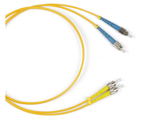 Комм. шнур оптический Hyperline, Duplex ST/FC (UPC), OS2 9/125, LSZH, 2м, Ø 2мм, синий хвостовик, цвет: жёлтый