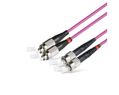 Комм. шнур оптический Hyperline, Duplex FC/ST, OM4 50/125, LSZH, 30м, Ø 2мм, серый хвостовик, цвет: маджента