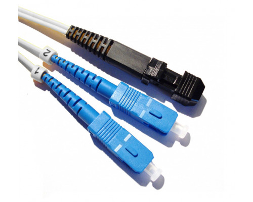 Комм. шнур оптический Hyperline, Duplex SC/MTRJM (UPC), OS2 9/125, LSZH, 5м, Ø 2мм, синий хвостовик, цвет: белый