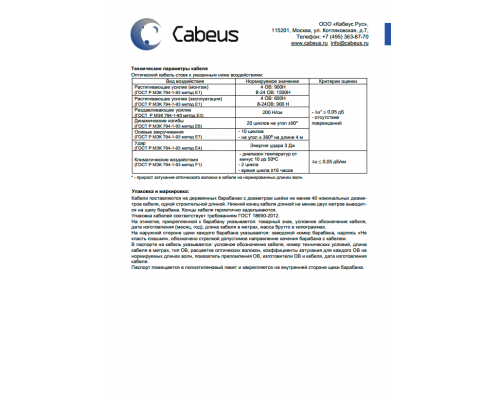 Оптоволоконный кабель 62,5/125 многомодовый Cabeus TB-A-6-04T-E-K-LSZH-IN-25