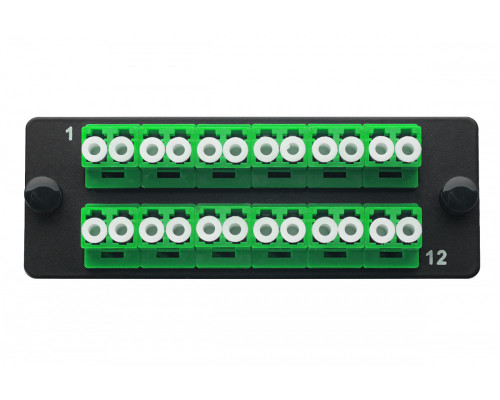 Планка Eurolan Q-SLOT, OS2 9/125, 12 х LC/APC, Duplex, для слотовых панелей, цвет адаптеров: зеленый, монтажные шнуры, КДЗС, цвет: чёрный