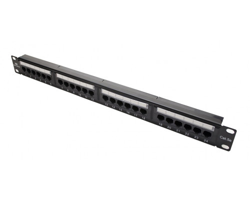 Комм. патч-панель Datarex, 19", 1HU, портов: 24 х RJ45, кат. 6, универсальная, неэкр., цвет: чёрный, (DR-4003)