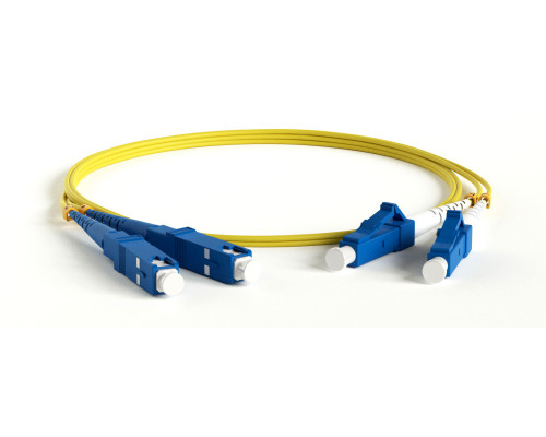 Комм. шнур оптический Hyperline, Duplex LC/SC (UPC), OS2 9/125, LSZH, 20м, Ø 2мм, синий хвостовик, цвет: жёлтый