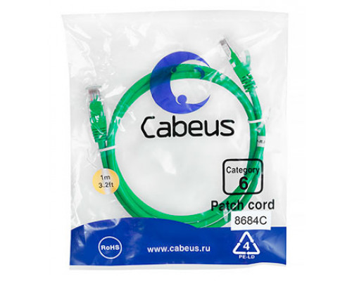 Патч-корд Cabeus PC-UTP-RJ45-Cat.6-1m-GN Кат.6 1 м зеленый