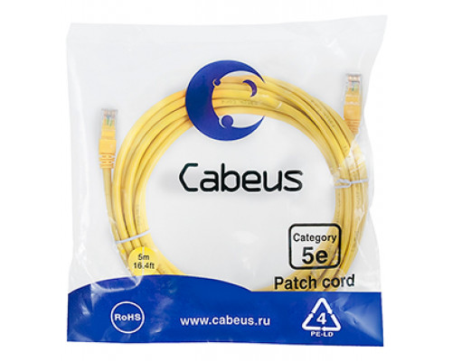 Патч-корд Cabeus PC-UTP-RJ45-Cat.5e-5m-YL Кат.5е 5 м желтый