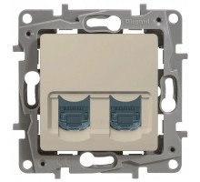 Розетка информационная Legrand Etika, 2x RJ45, кат. 6, неэкр., внутренняя, цвет: слоновая кость, (LEG.672354)