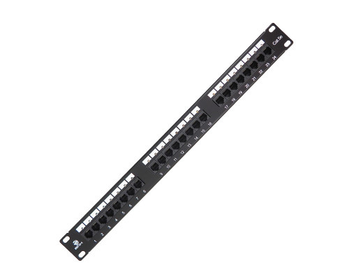 Комм. патч-панель BNH, 19", 1HU, портов: 24 х RJ45, кат. 5е, универсальная, неэкр., цвет: чёрный, со светодиодом на каждый порт, (B100.1-24-5E-LED)