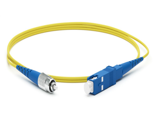 Комм. шнур оптический Hyperline, Simplex FC/SC, OS2 9/125, LSZH, 0,5м, Ø 2мм, синий хвостовик, цвет: жёлтый
