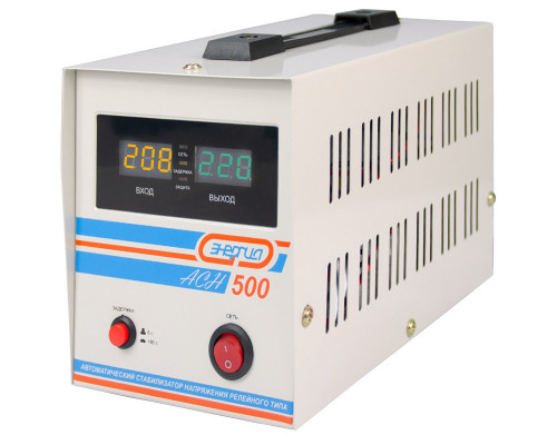 Стабилизатор напряжения Энергия АСН, 500ВА, релейный, выходная цепь: shuko х 1, входная цепь:shuko, напольный, 222х124х145 (ШхГхВ),  однофазный, (Е010