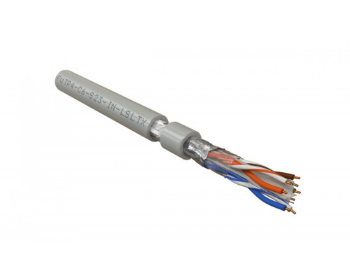 Кабель витая пара Hyperline FUTP4-C6-S23-IN-LSLTX, Hг(A)-LSLTx, F/UTP, кат. 6, проводник Ø 0,56мм, 305м, тип прокладки: внутри зданий, цвет: серый