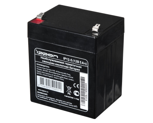 Аккумулятор для ИБП IPPON, 101х90х70 мм (ВхШхГ),  Необслуживаемый свинцово-кислотный,  12V/5 Ач, цвет: чёрный, (669055)