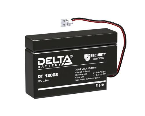 Аккумулятор для ИБП Delta Battery DT, 63х25х97 мм (ВхШхГ),  Необслуживаемый свинцово-кислотный,  12V/0,8 Ач, цвет: чёрный, (DT 12008 (T13))