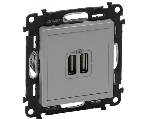 Розетка в сборе Legrand Valena Life, 2x USB (Type A-B), экр., внешняя, 51х58 мм (ВхШ), цвет: алюминий, (LEG.753612)
