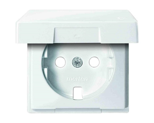 Лиц. панель розеточная Merten System M, 1х Schuko, плоская, внутренняя, цвет: полярно-белый, с крышкой (MTN2341-0319)