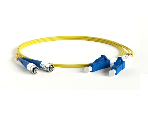 Комм. шнур оптический Lanmaster, Duplex ST/FC (UPC), OS2 9/125, LSZH, 7м, синий хвостовик, цвет: жёлтый