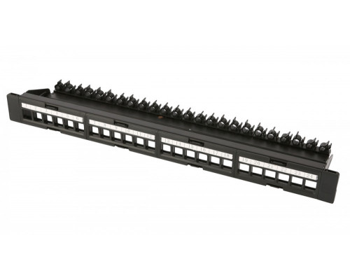 Комм. патч-панель Hyperline, 19", 1HU, портов: 24 х keystone, неэкр., цвет: чёрный, (PPBL6-19-24-RM)