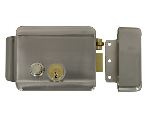 Электромеханический замок AccordTec, накладной, личинка и 5 ключей, AT-EL101WN, кнопки выхода\блокировки выхода, цвет: никель/серый, (AT-01348)