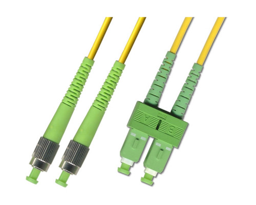 Комм. шнур оптический Hyperline, Duplex ST/SC (APC), OS2 9/125, LSZH, 10м, Ø 2мм, зелёный хвостовик, цвет: жёлтый