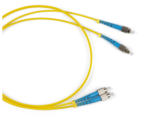 Комм. шнур оптический Hyperline, Duplex FC/FC (UPC), OS2 9/125, LSZH, 1м, Ø 2мм, синий хвостовик, цвет: жёлтый